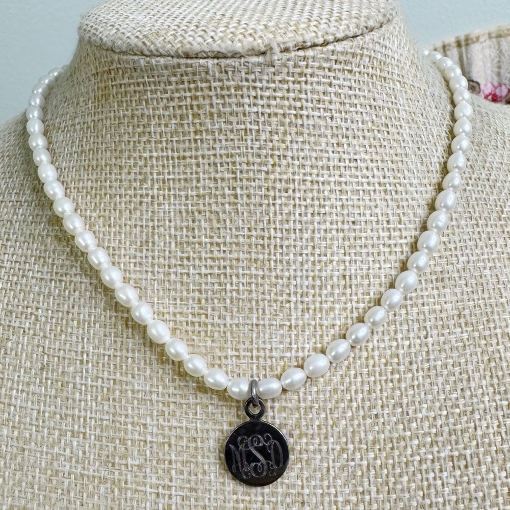 Freshwater Pearl Necklace with Sterling Silver Initial MSD Monogrammed Pendant